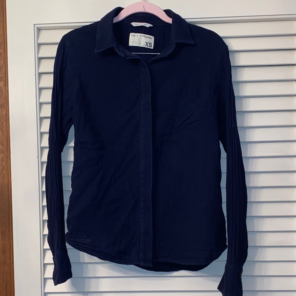 Rag & bone Navy Cotton button down shirt size XS